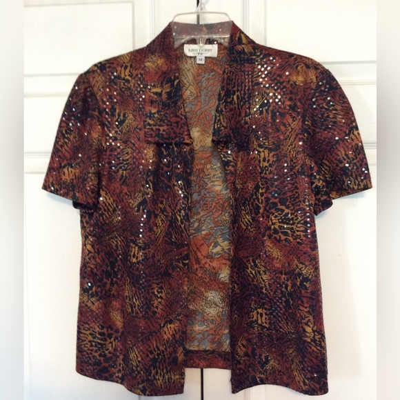 Miss Dorby vintage‎ women’s size 12 open top collar sequin snake print pattern - Picture 2 of 8